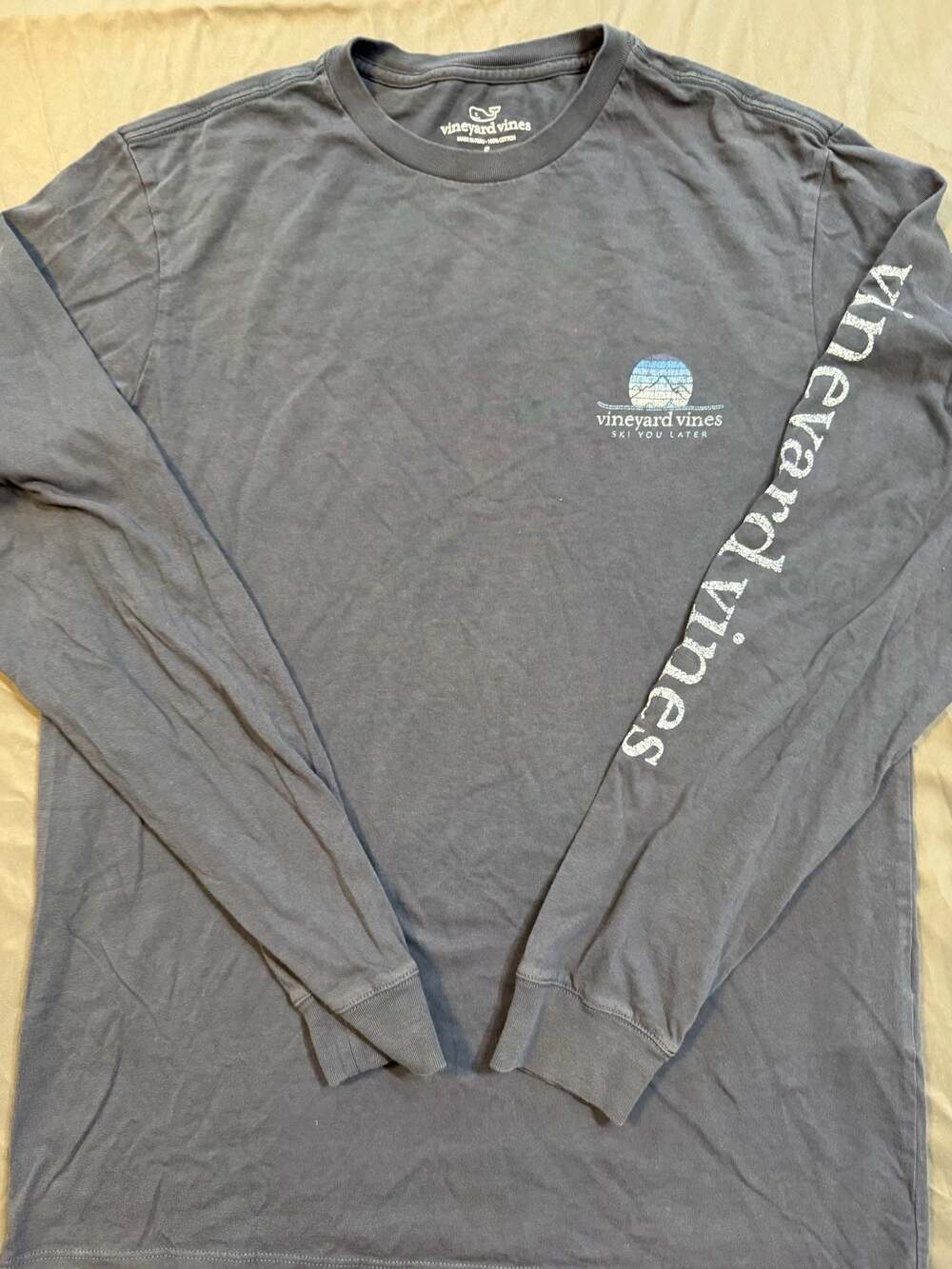 Vineyard Vines Ski You Later Mountain Sun Long Sleeve T-Shirt Gray Men's Small